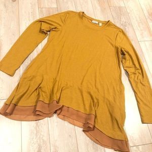 LOGO Lori Goldstein yellow long sleeve ruffle top